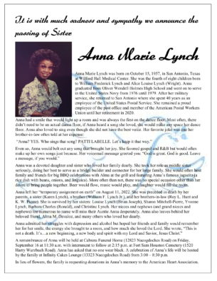 Anna Lynch Passing - 
