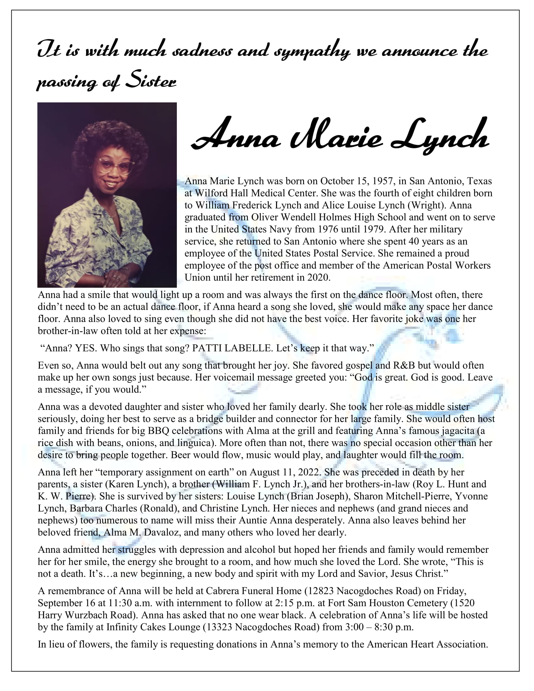 Anna Lynch Passing - APWU