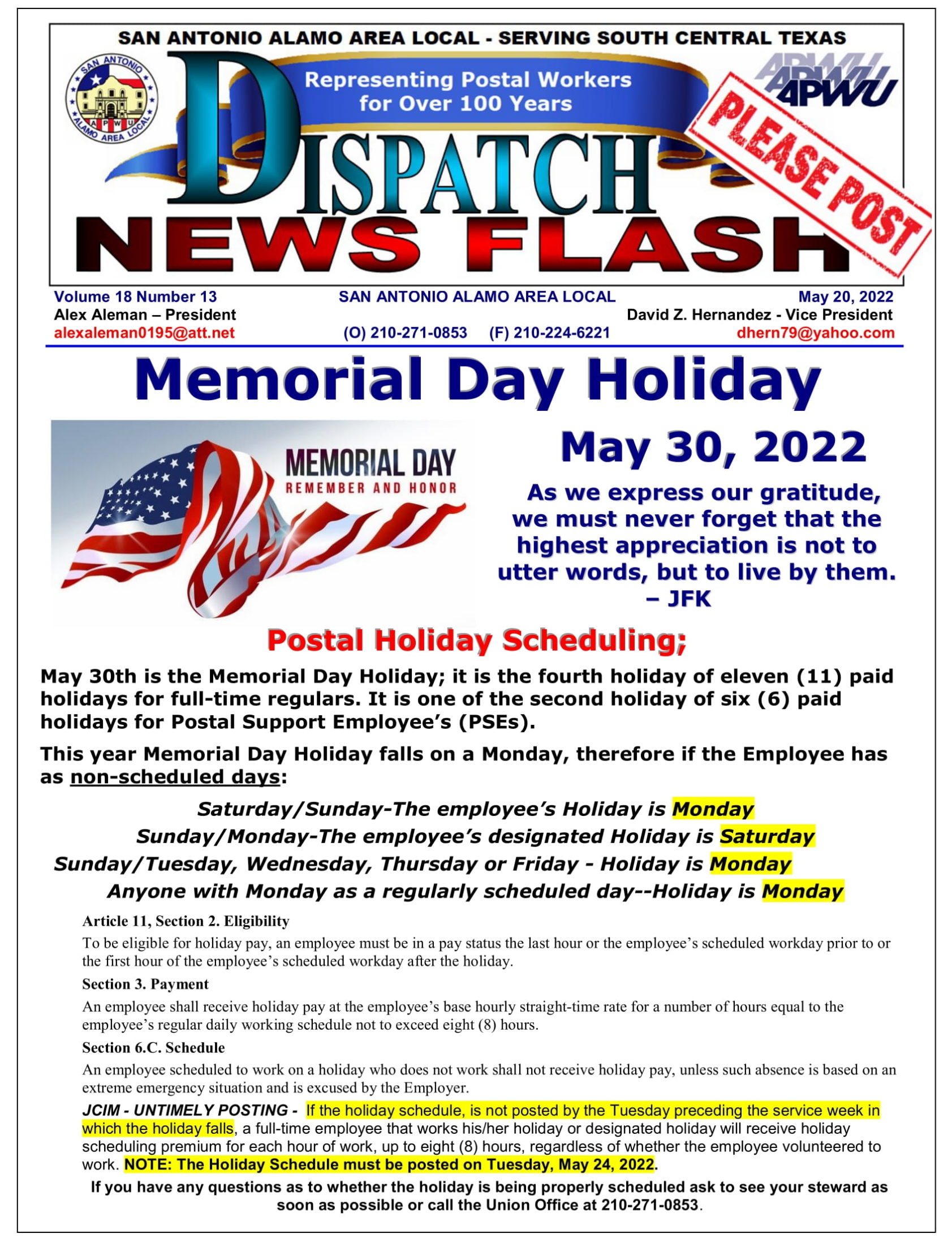 Memorial Day Holiday - 