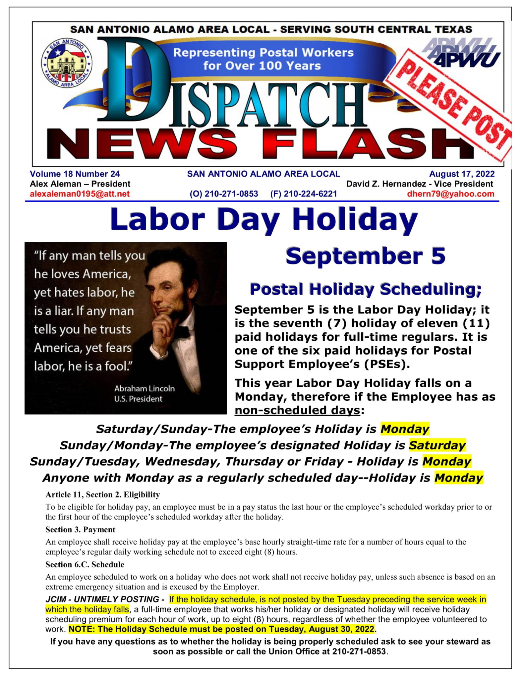 Labor Day Holiday - 
