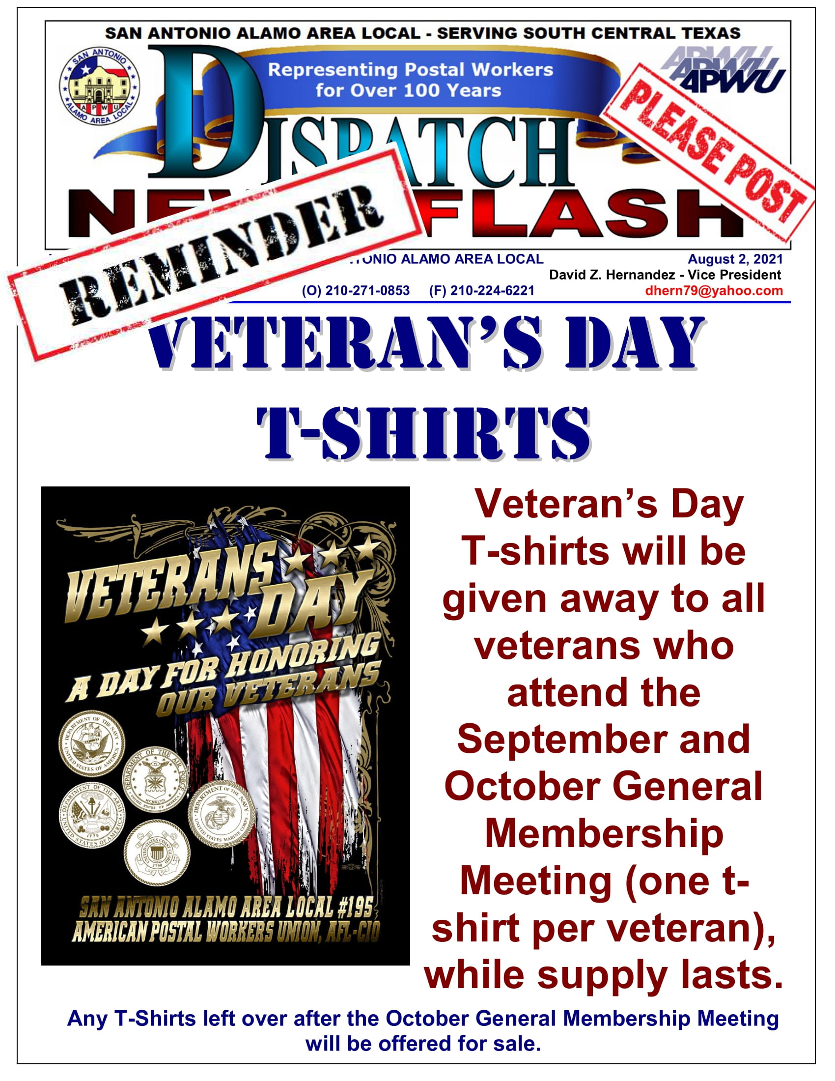 Veteran's Day T-Shirts - APWU
