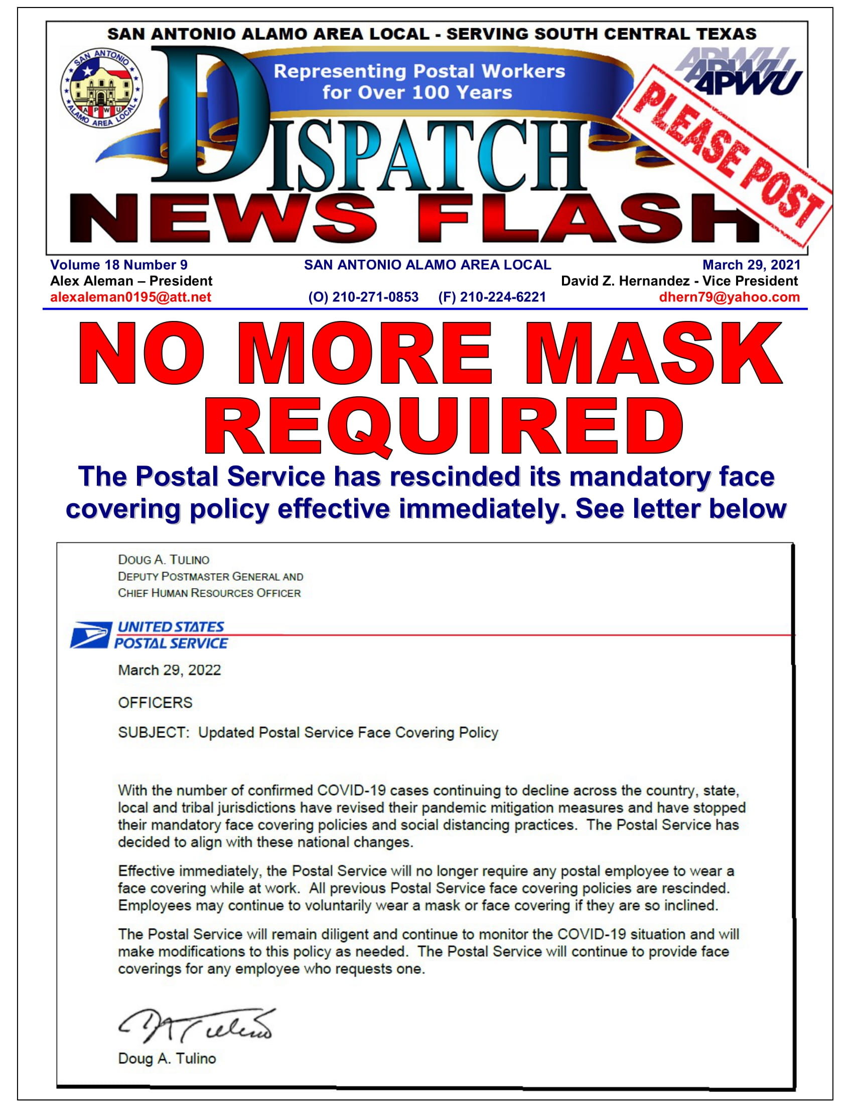 Mask Requirements APWU