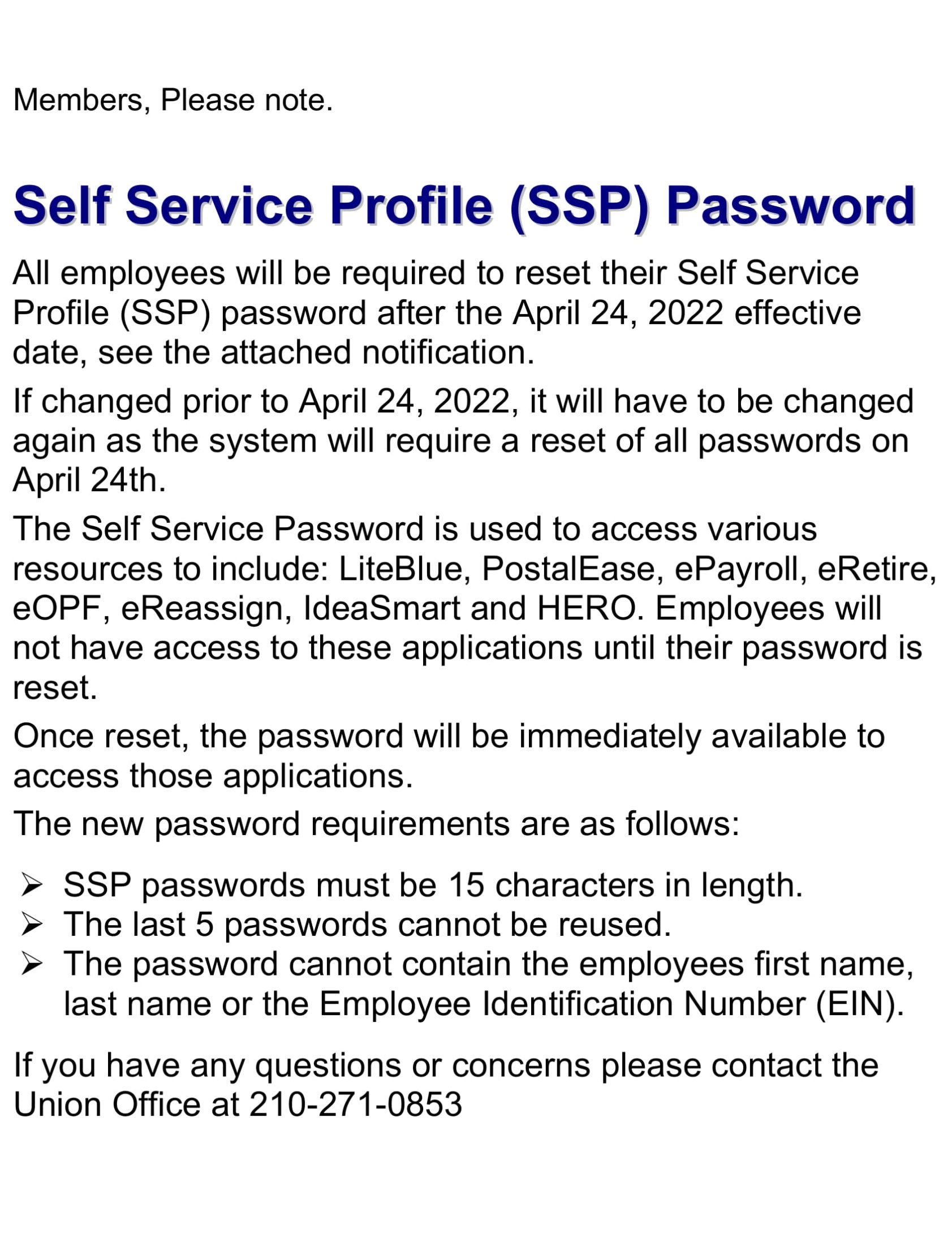 Self Service Profile Password - 