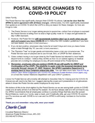 Changes to the USPS Covid-19 Policy - 