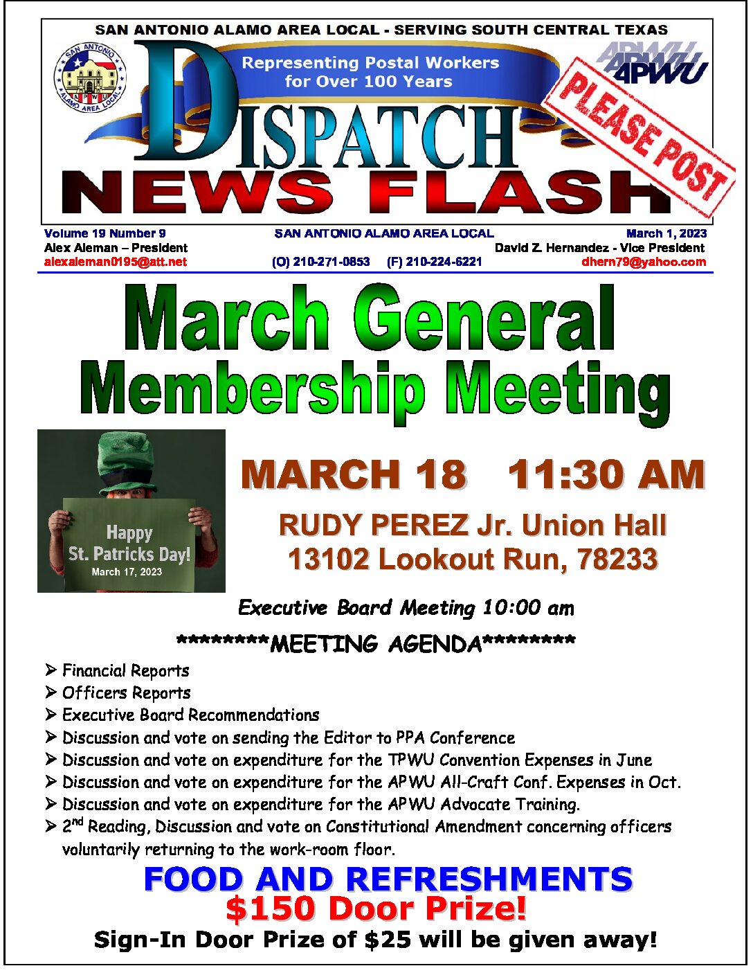 NewsFlash 19-9 March General Membership Meeting Notice - 
