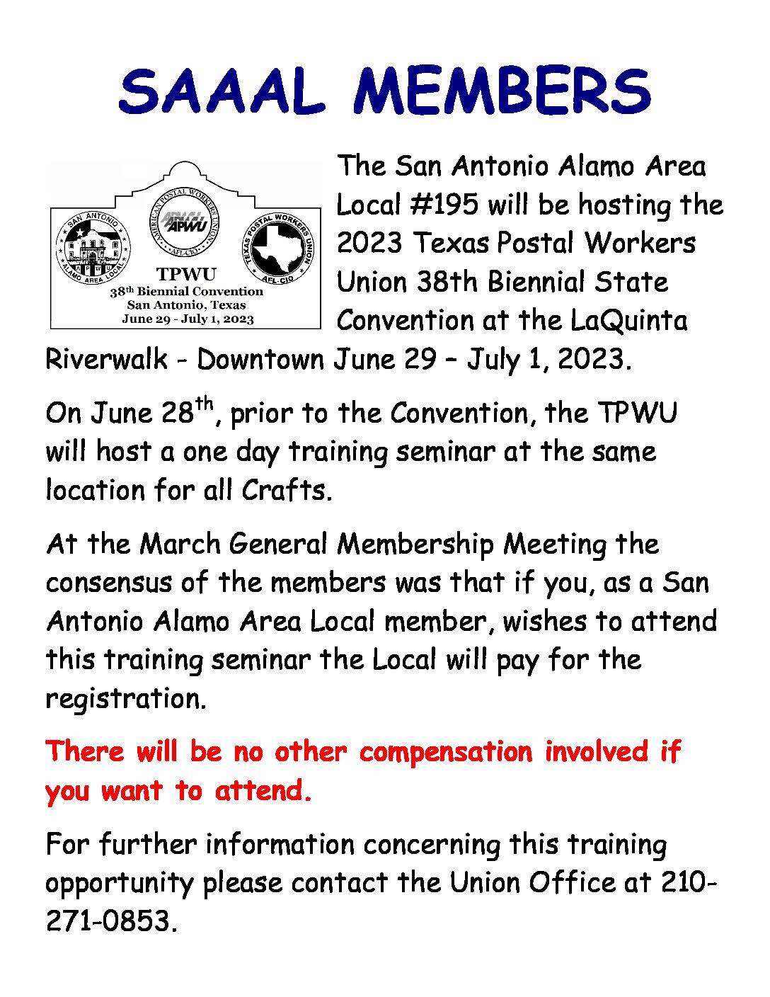 TPWU Convention Training Workshop for SAAAL Members - 