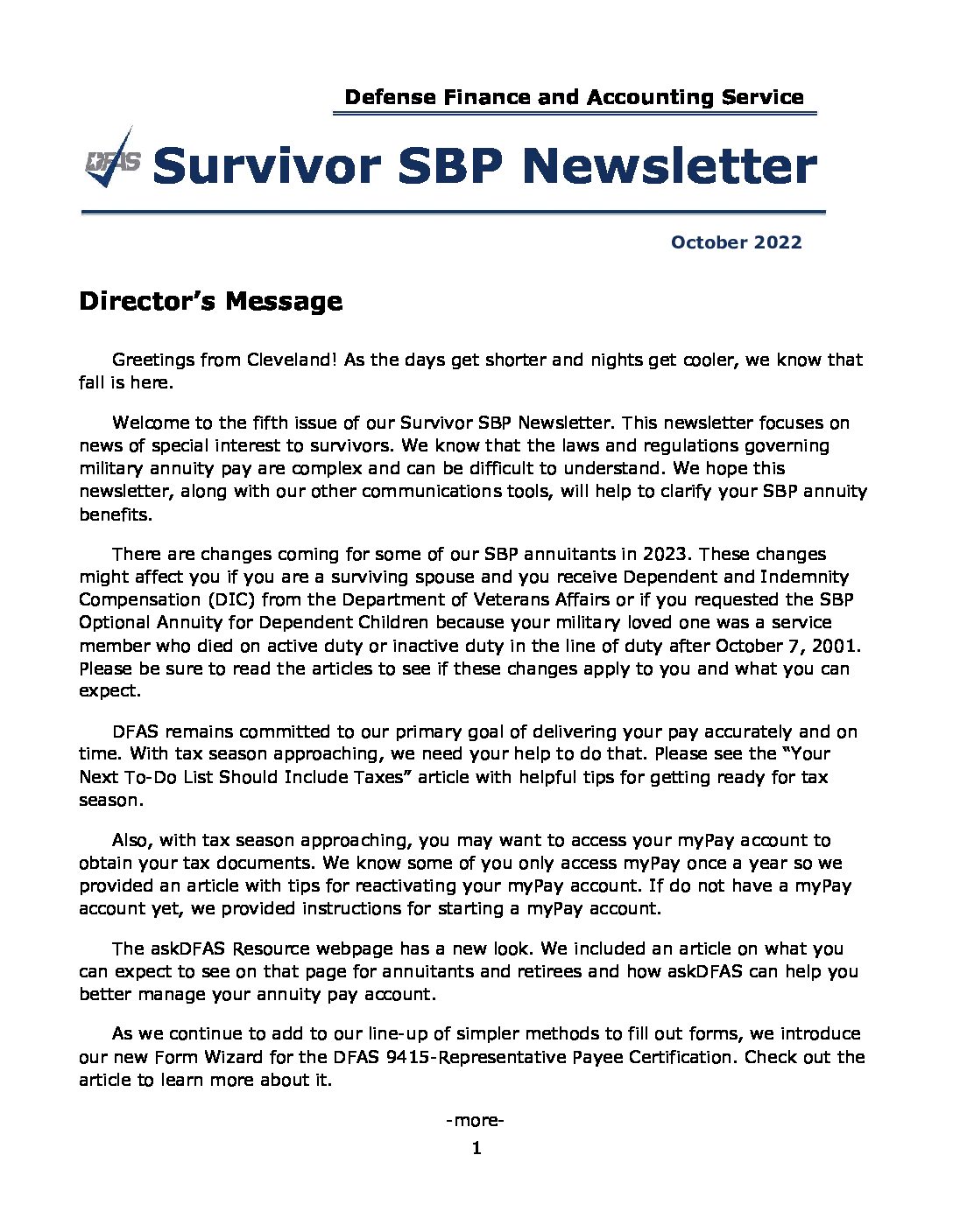 DFAS Survivor SBP Newsletter - 