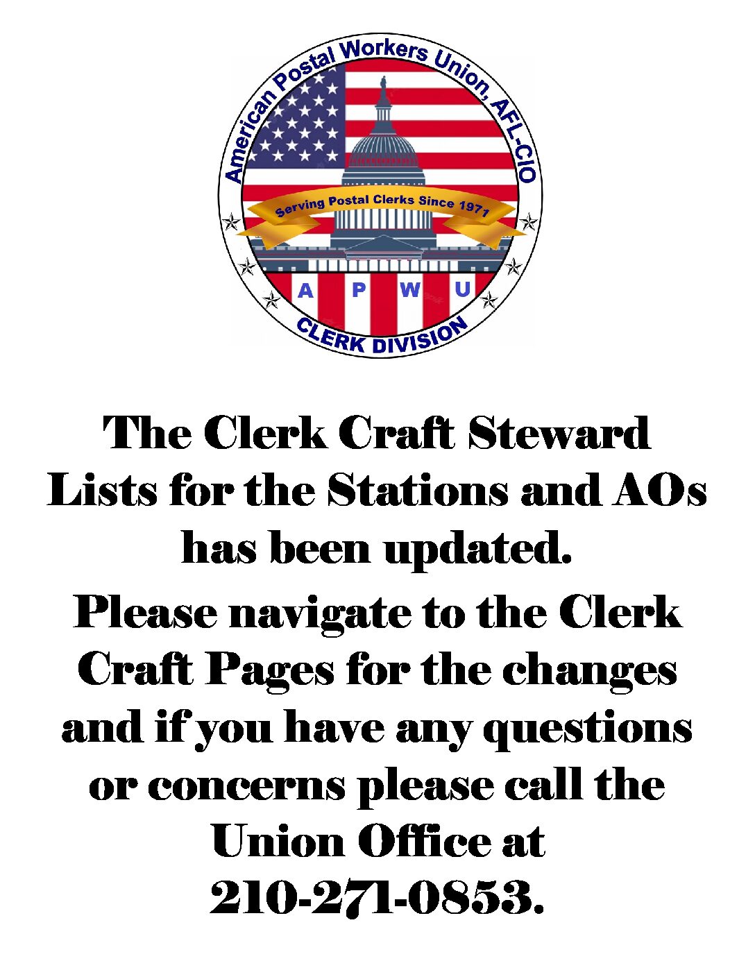 Clerk Craft Stations/AOs Steward List Updated - 