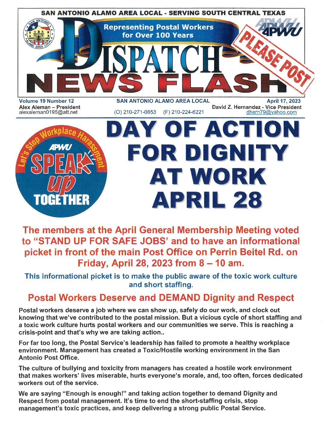 NewsFlash 19-12 Day of Action for Dignity at Work April 28 - 
