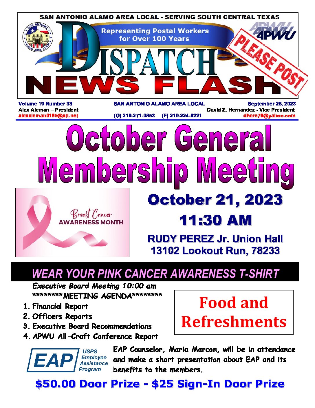 NewsFlash 19-33 October General Membership Meeting Notice - 