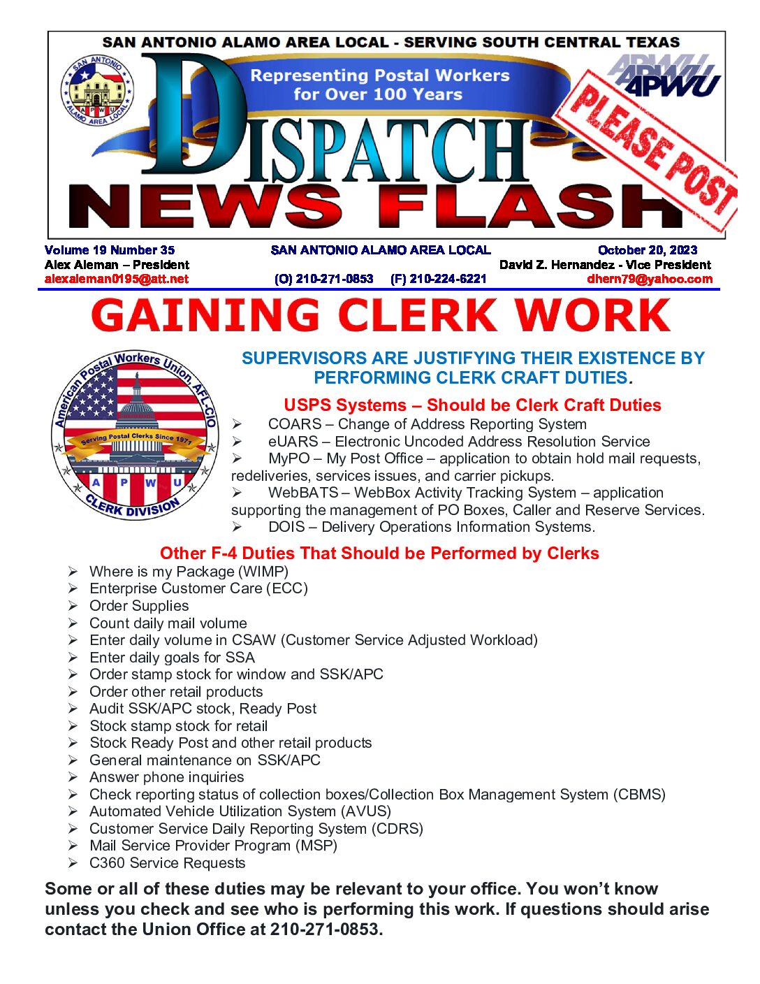 NewsFlash 19-35 Gaining Clerk Work - 