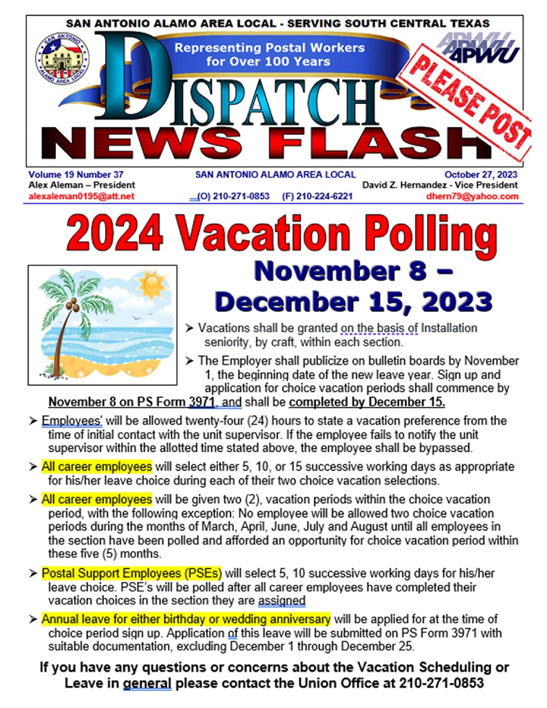 NewsFlash 19-37 2024 Vacation Polling - 