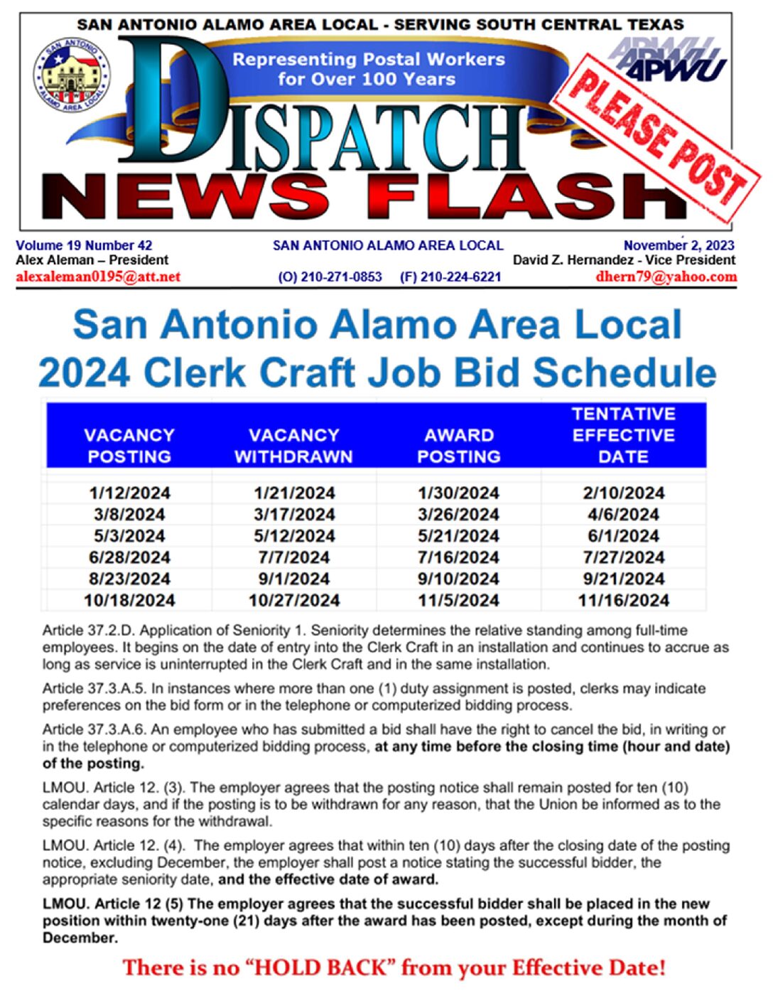 NewsFlash 19-42 Clerk 2024 Job Postings Schedule - 