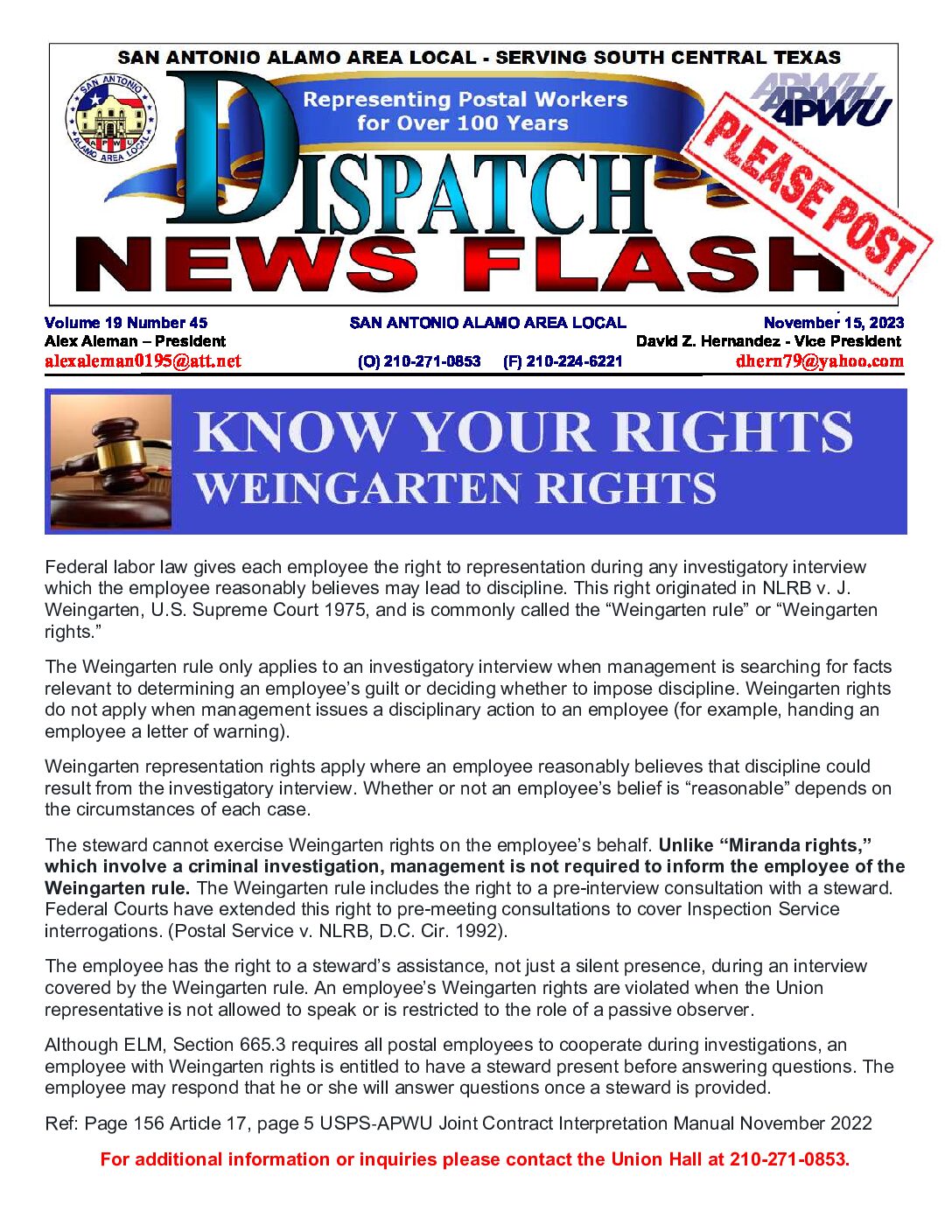 NewsFlash 19-45 Know Your Rights-Weingarten - 