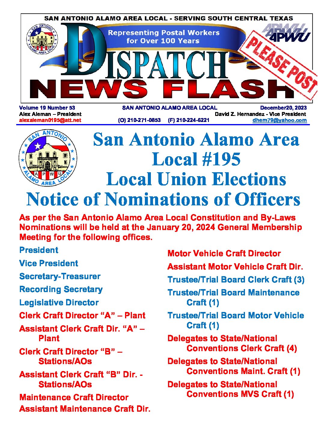 NewsFlash  19-53 Notice of SAAAL Election Nominations - 