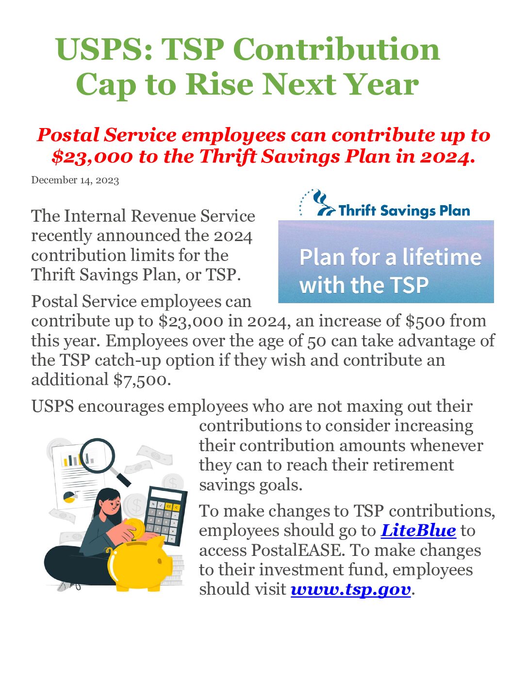 TSP Contribution Cap to Rise Next Year - 