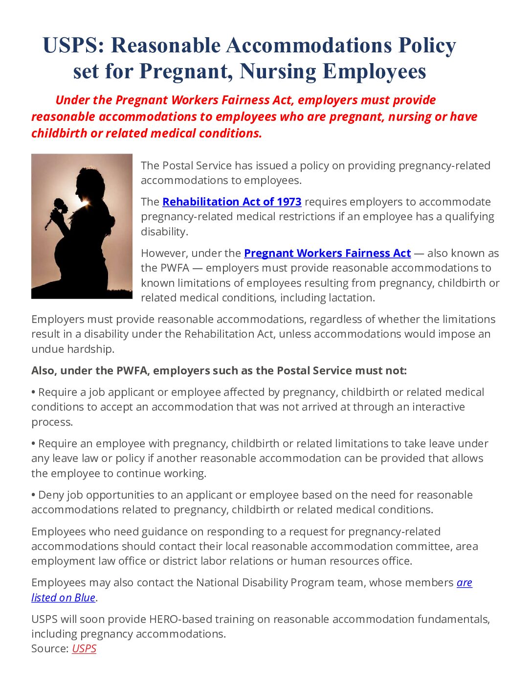 USPS: Reasonable Accommodations Policy set for Pregnant, Nursing Employees - 