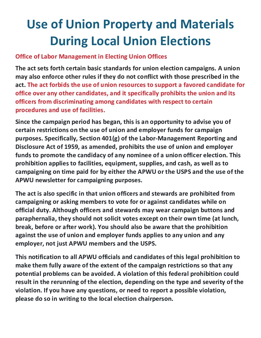 Election Prohibition Concerning Using Employer Funds - 