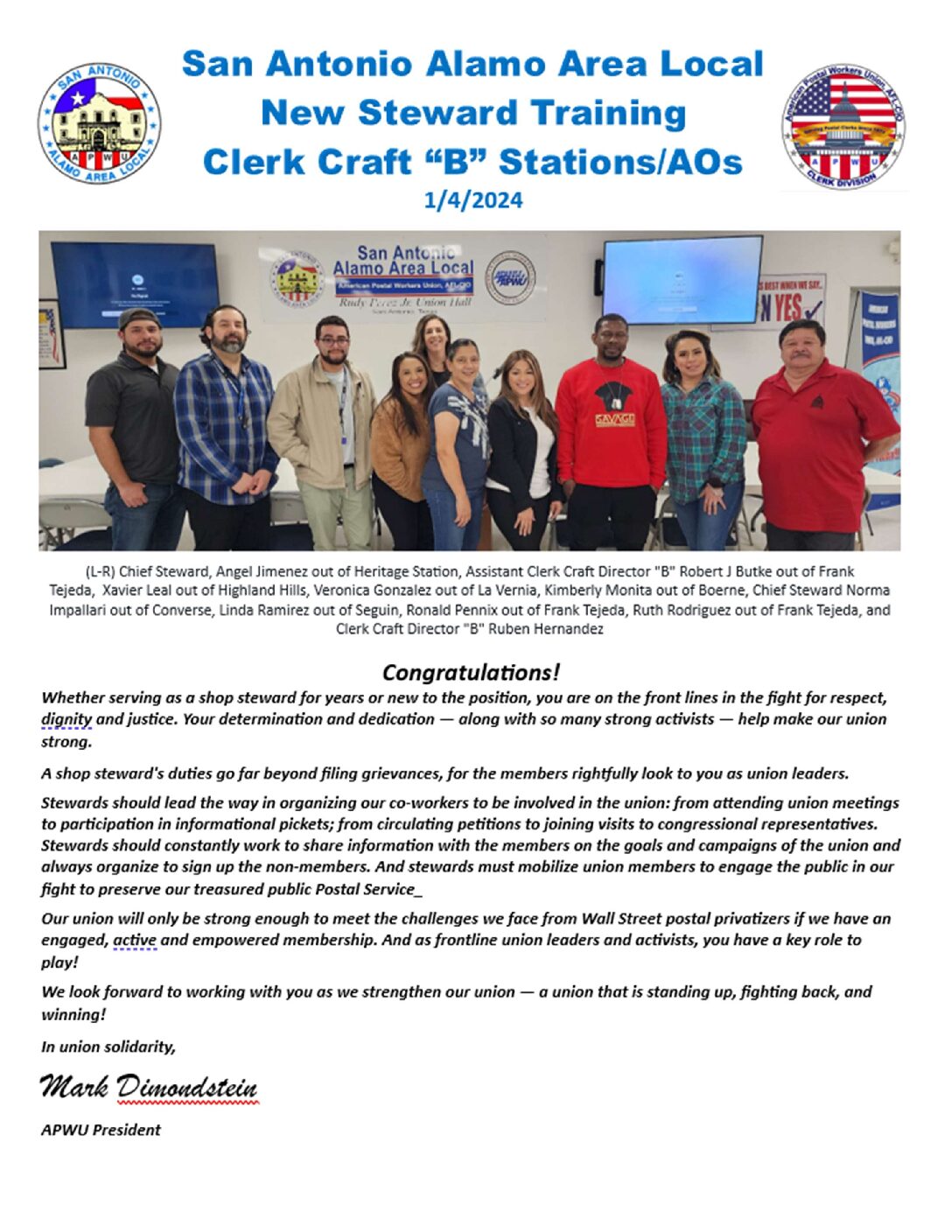 Clerk Craft New Steward Training 1/4/24 - 