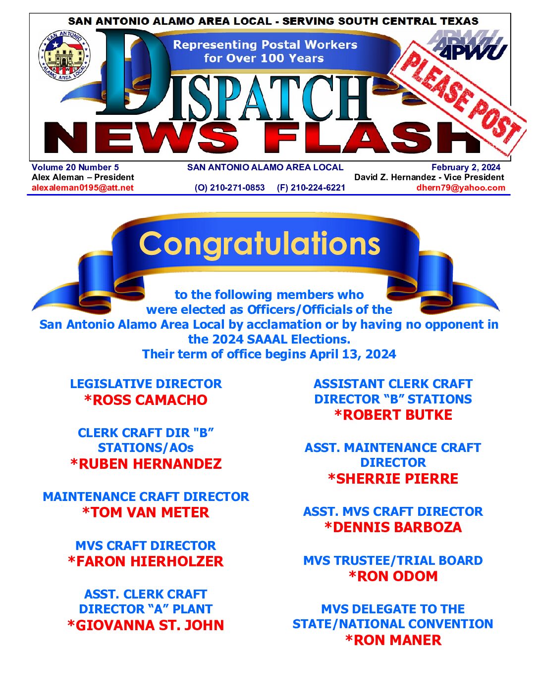 NewsFlash 20-5 Officer Elected by Acclamation - 