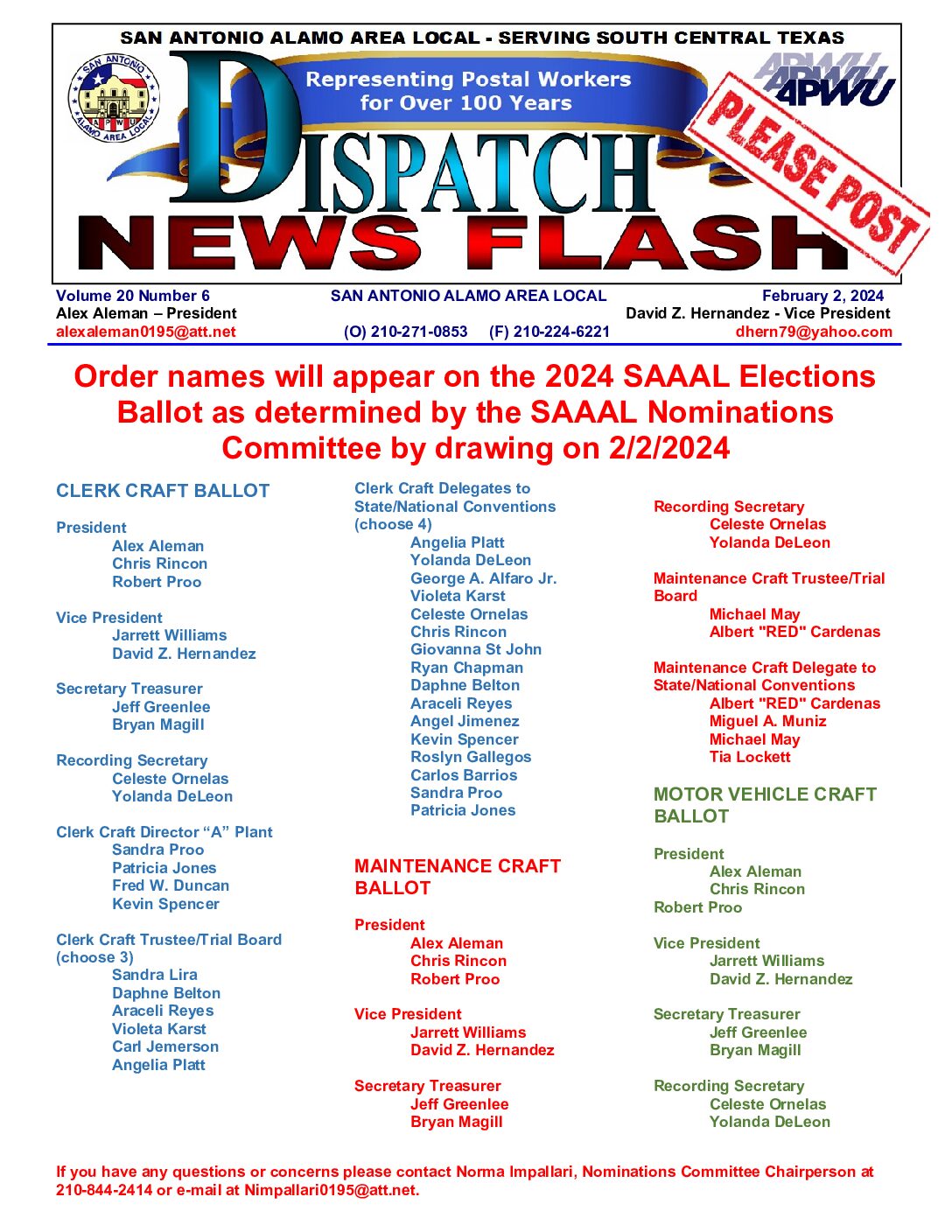 NewsFlash 20-6 SAAAL Election Ballot Order - 