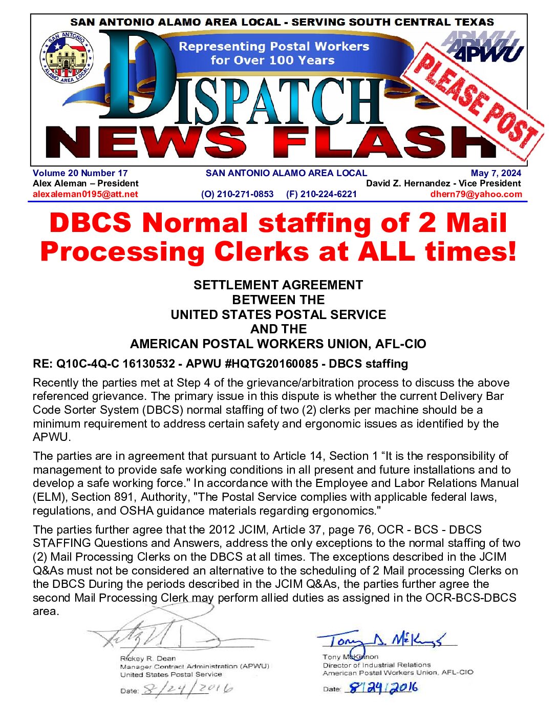 NewsFlash 20-17 DBCS Staffing - 