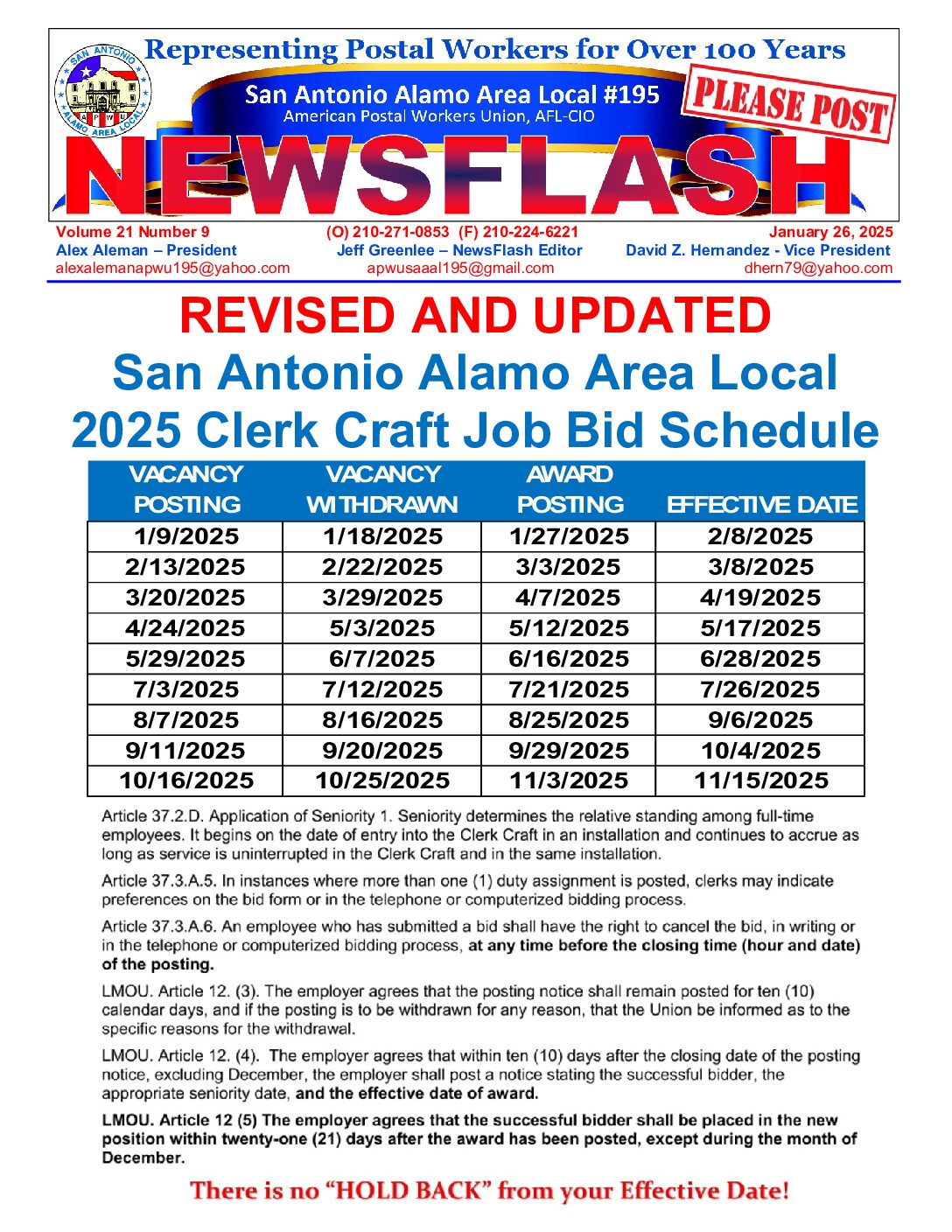 NewsFlash 21-9 Revised and Updated Clerk Job Bulletin Schedule - 