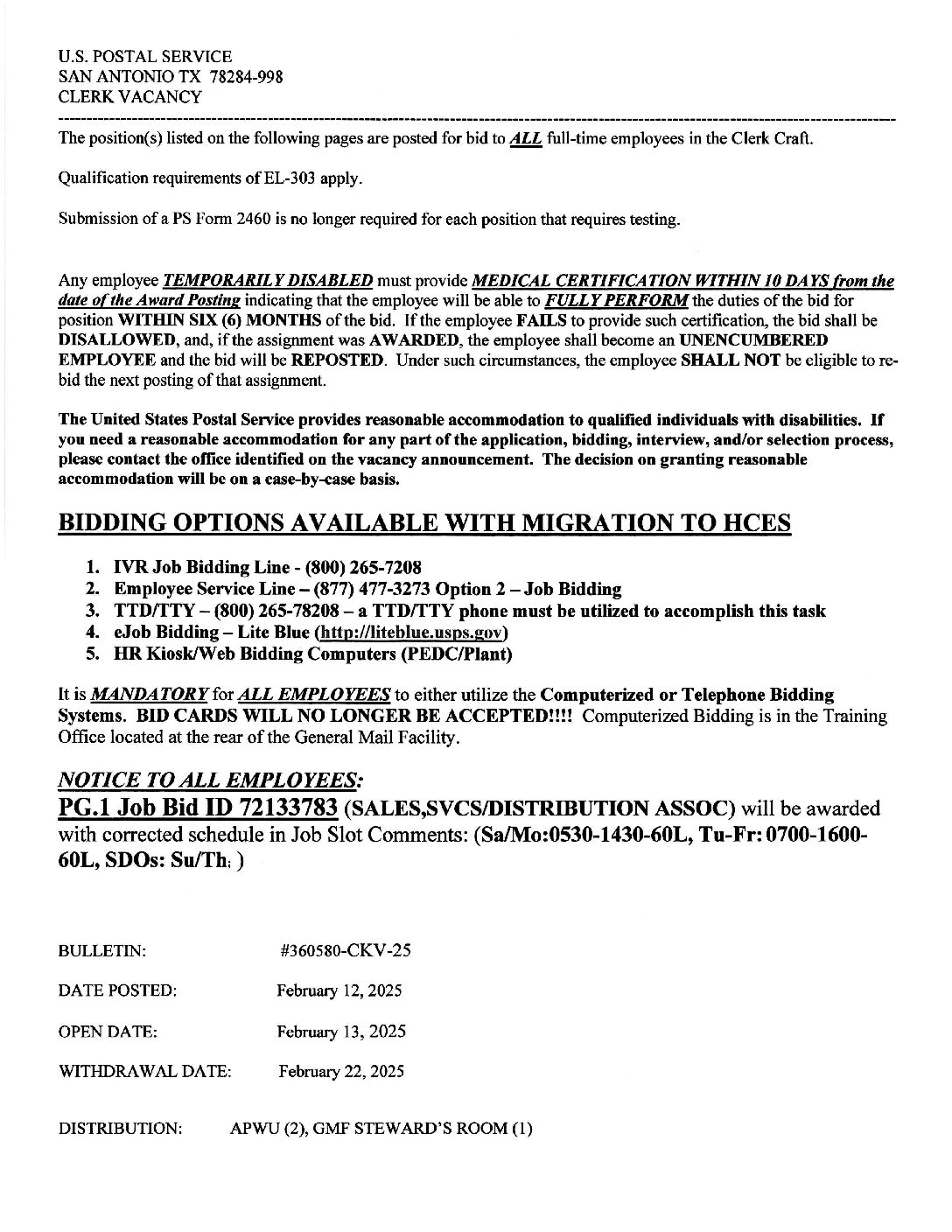 Clerk Job Vacancy Bulletin 2/13/24 - 