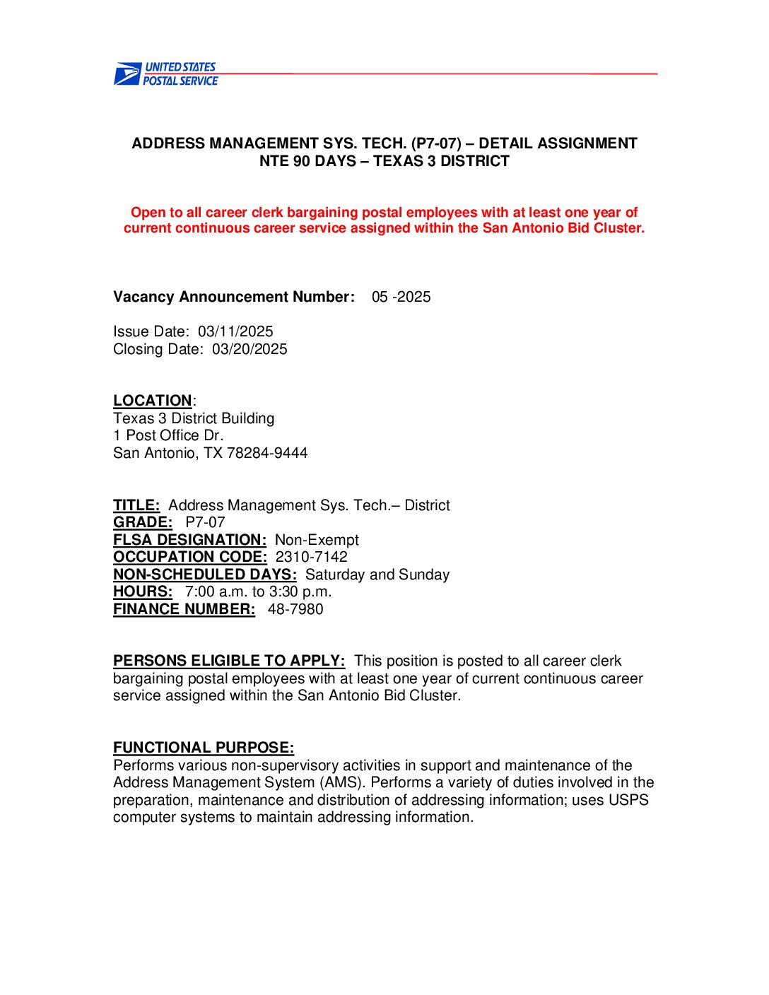 Address Management Sys. Tech (P7-07) Detail Assignment - 