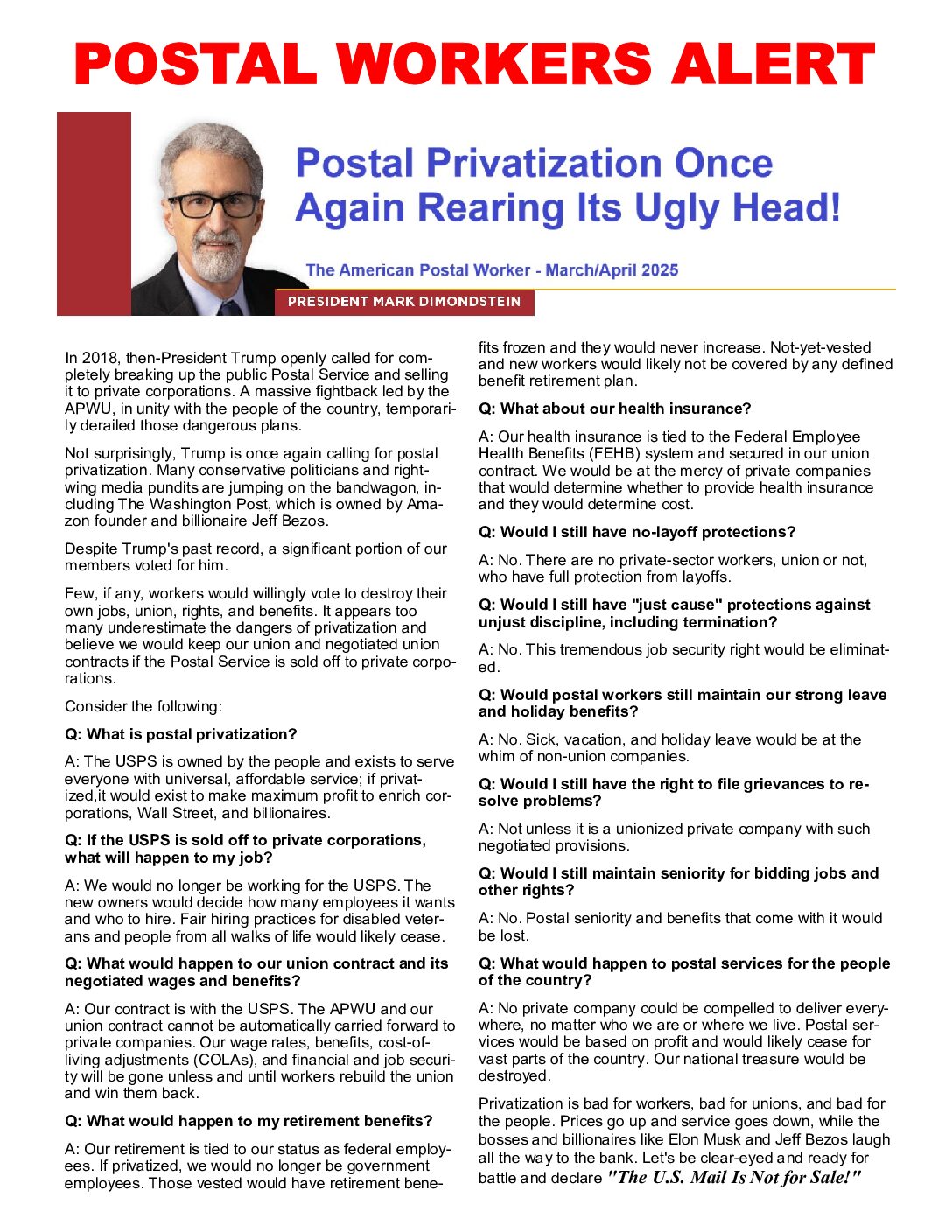 Postal Privatization Rearing Its Ugly Head - 