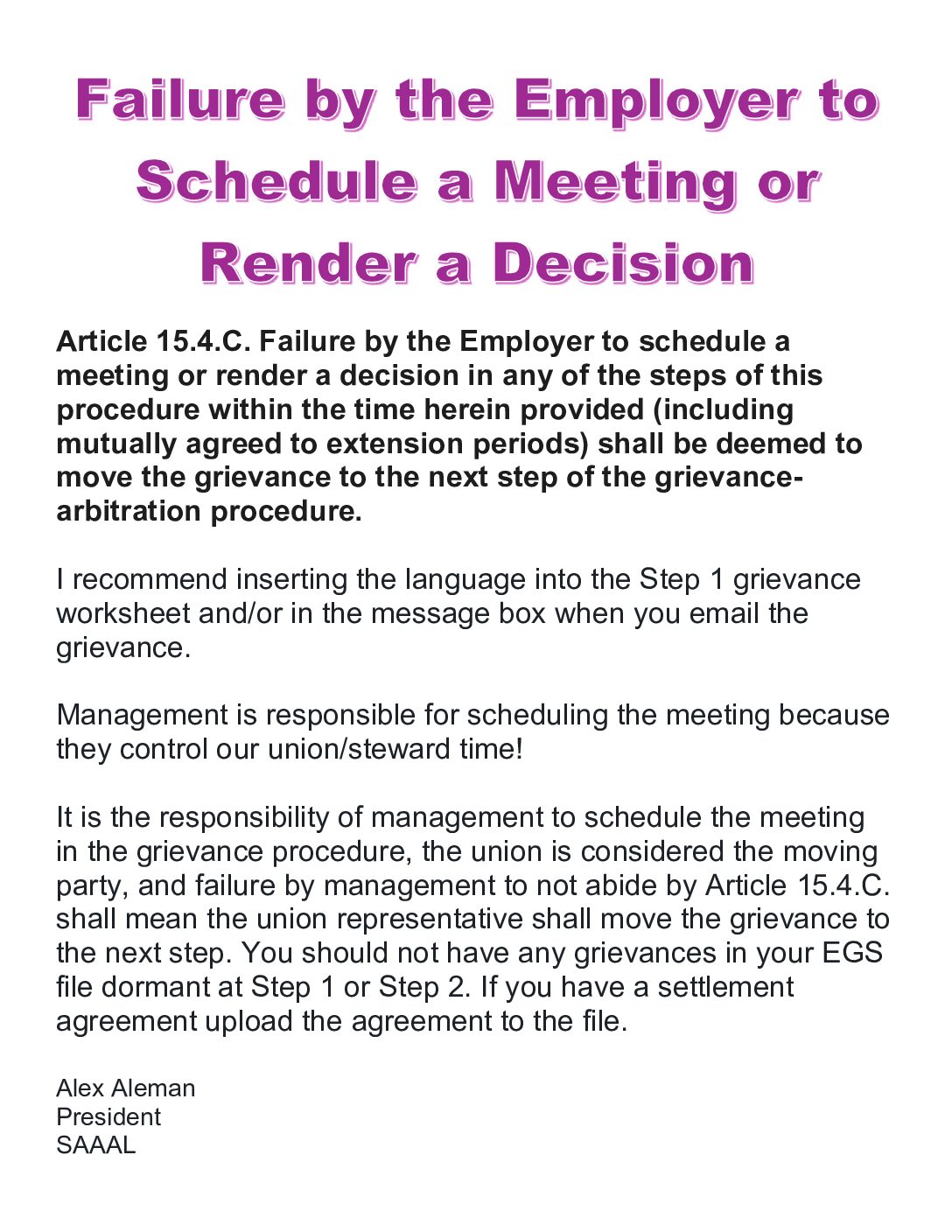 Mgmt. Failing to Schedule Grievance Meetings - 