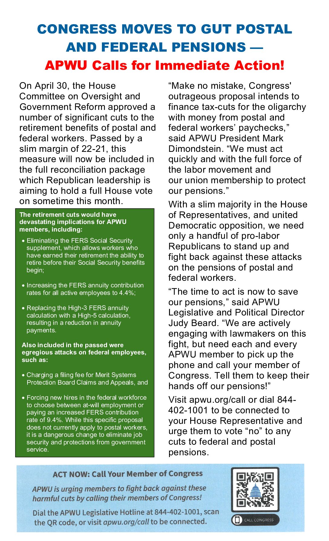 Congress Moves to Gut Postal Pensions - 