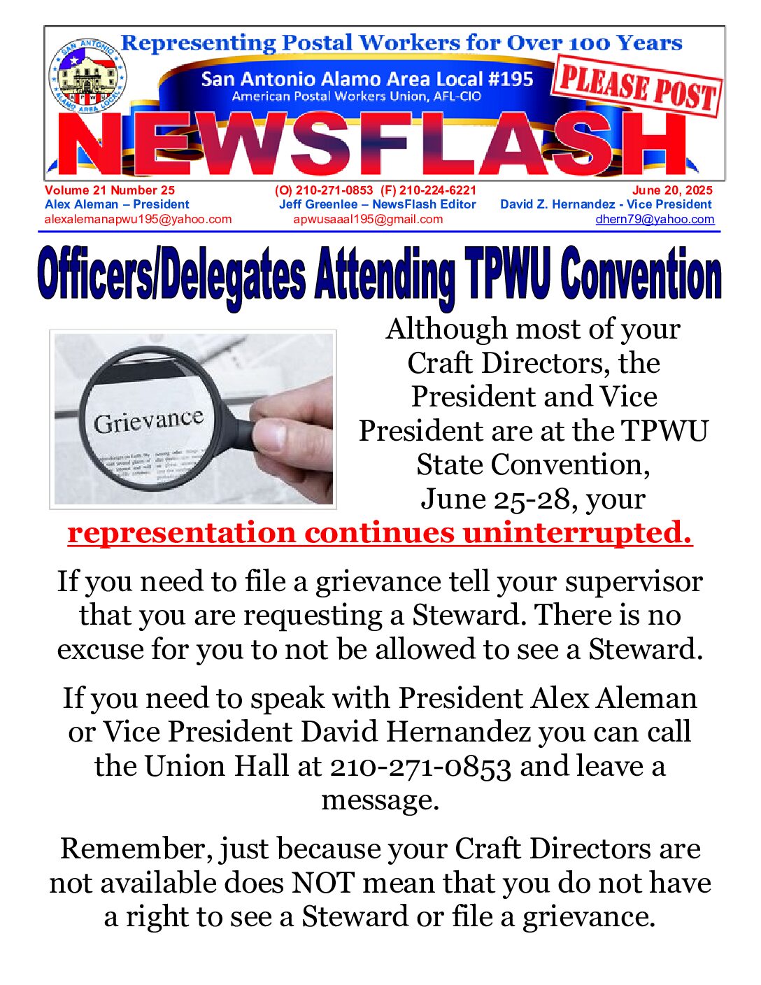 NewsFlash 18-25 – Representation Continues - 