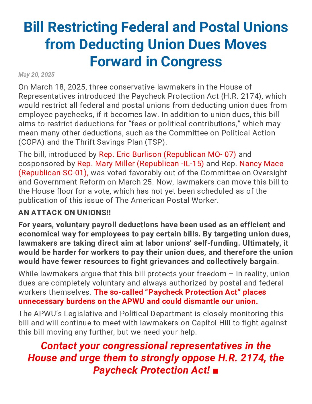 DEFEAT the Paycheck Protection Act - 