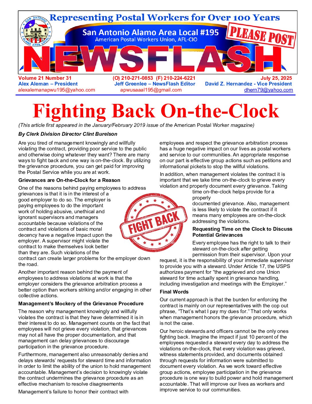 NewsFlash 21-31 Fighting Back on the Clock - 