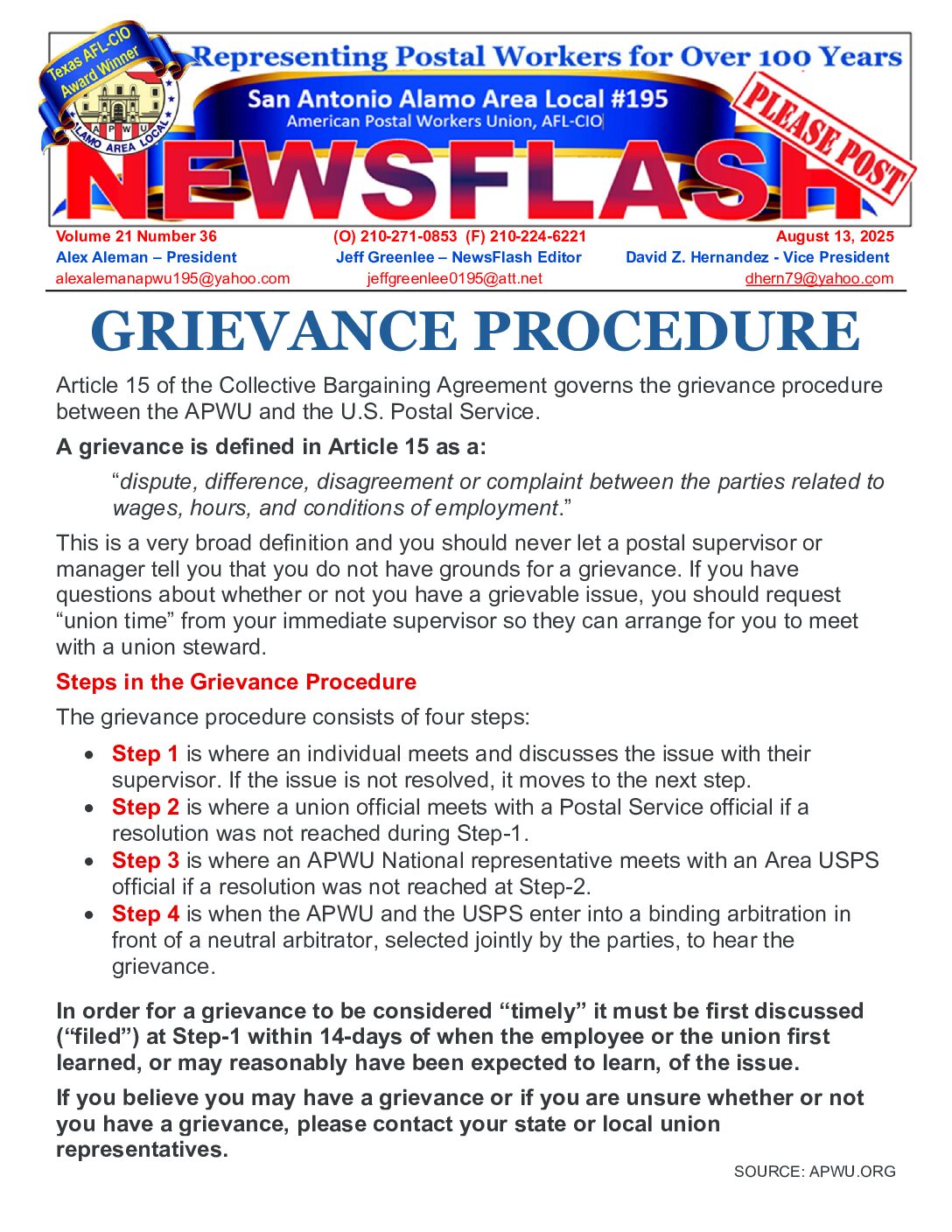 NewsFlash 21-36 Grievance Procedure - 
