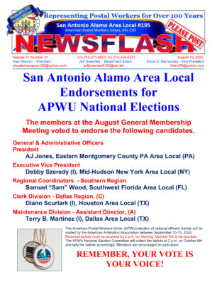 NewsFlash 21-37 SAAAL Endorsements for APWU Elections - 