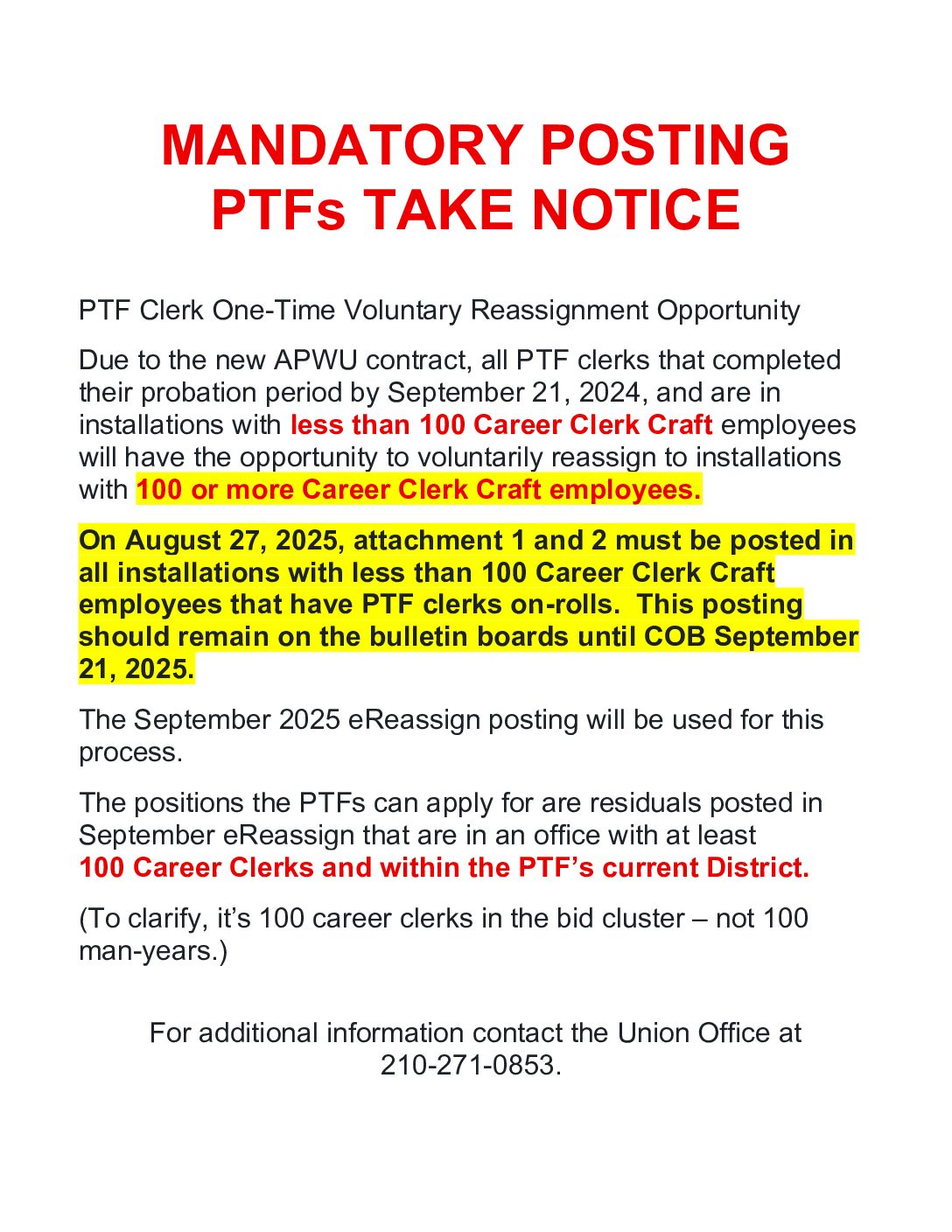 PTF Transfer Opportunity - 