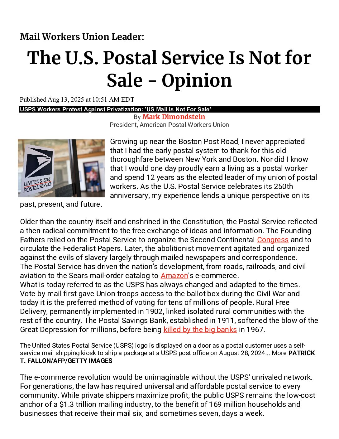 Postal Service is NOT for Sale – Mark Dimondstein - 