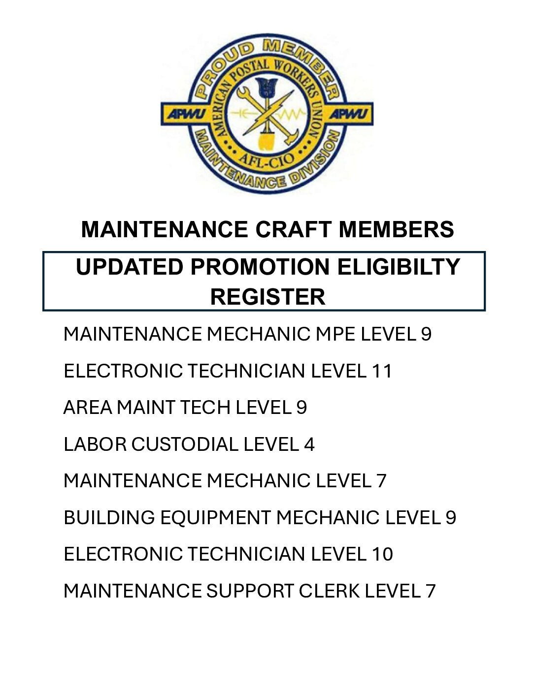 Updated Maintenance Craft PER 082025 - 