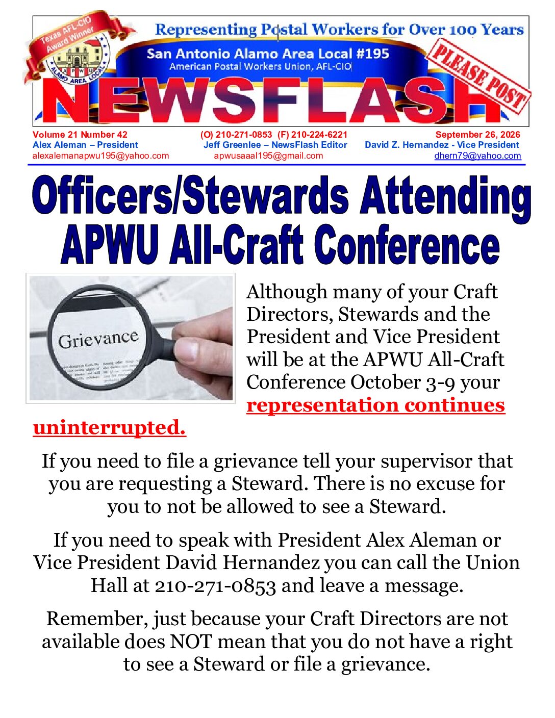 NewsFlash 21-42 Representation Continues - 