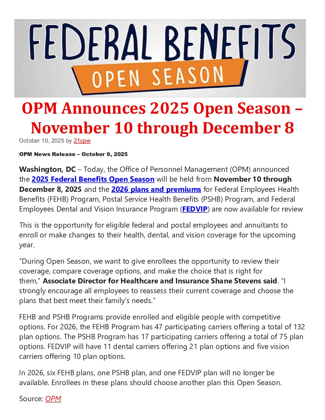 Federal Benefits Open Season Announcement - 