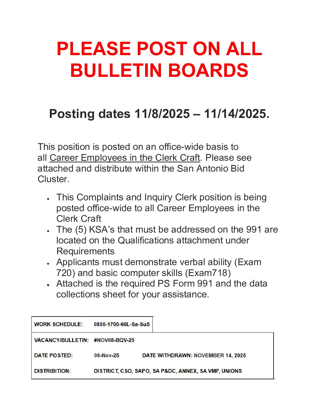 E-Flash – Complaints & Inquiry Clerk Job Vacancy 11/8/25 - 