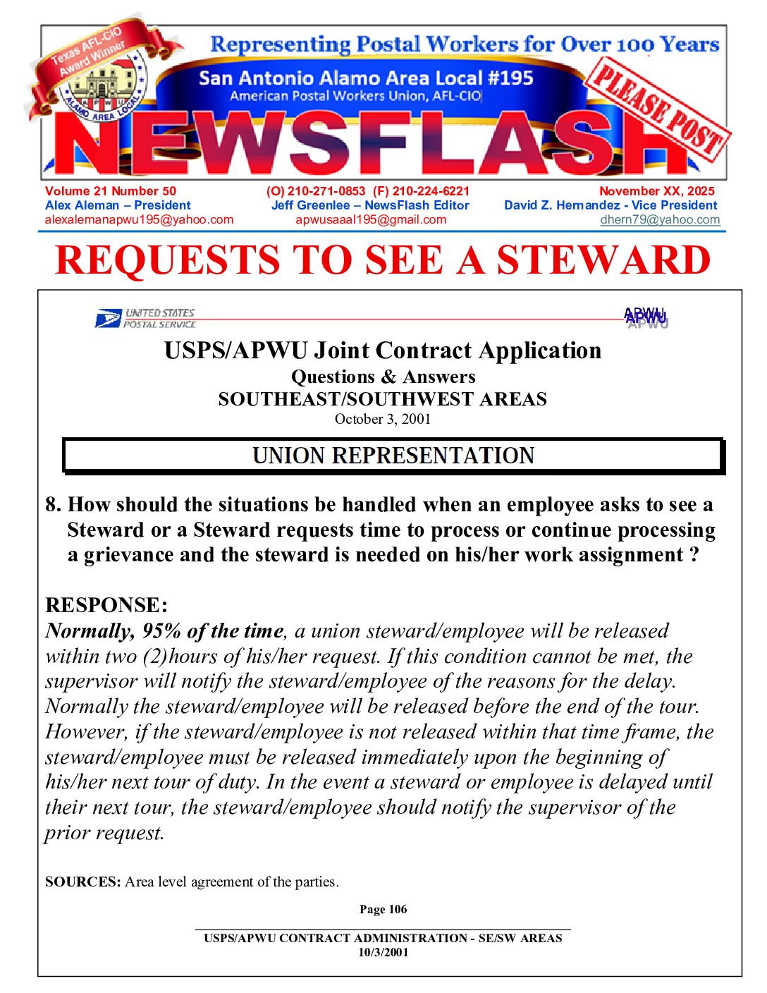 NewsFlash 21-50 Requests to See a Steward - 