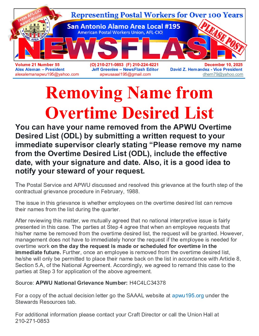 NewsFlash 21-55 Removing Name from OTDL - 