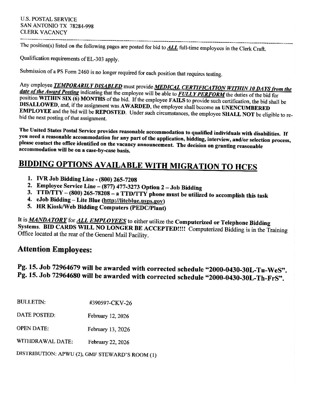 CLERK JOB VACANCY BULLETIN 2-12-26 - 