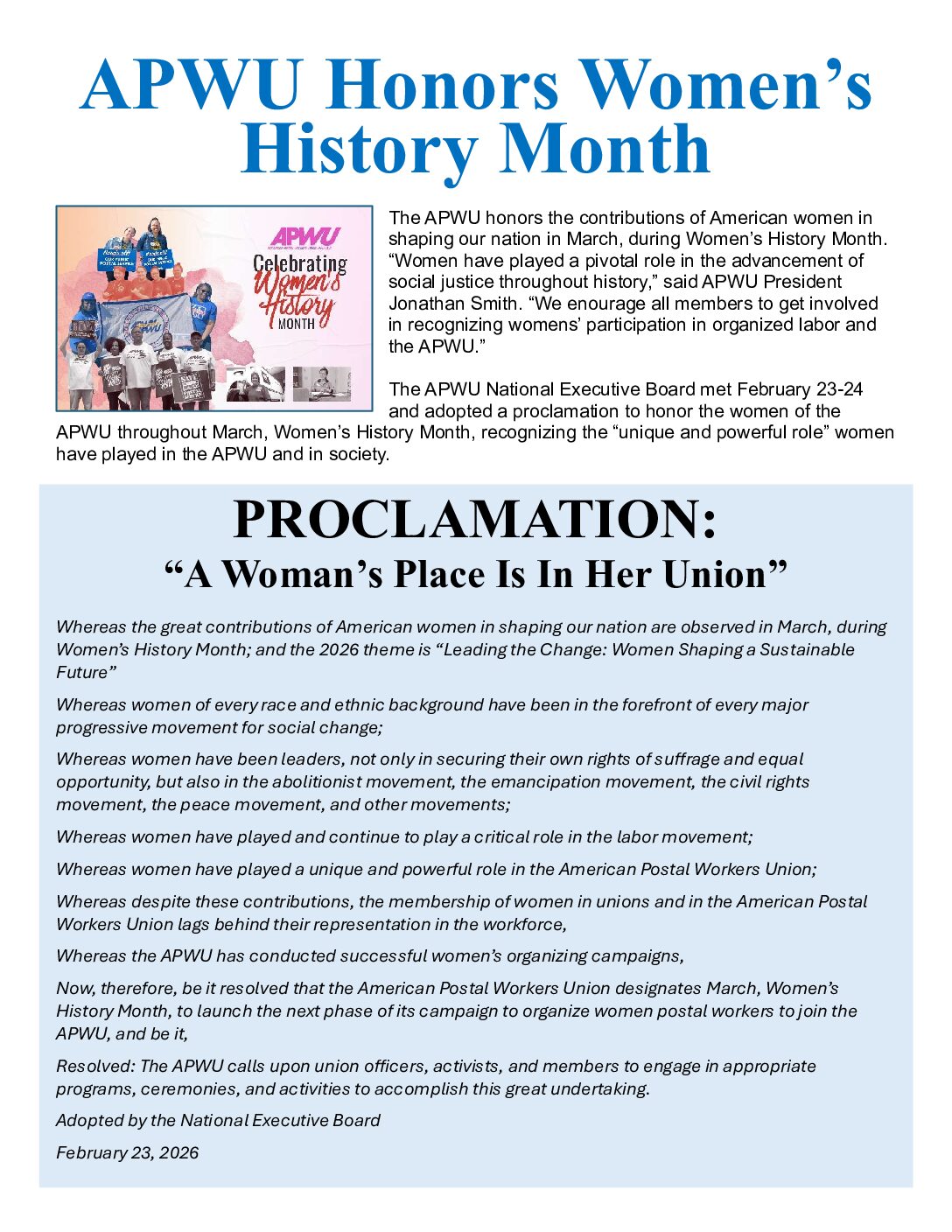 APWU Honors Women’s History Month - 