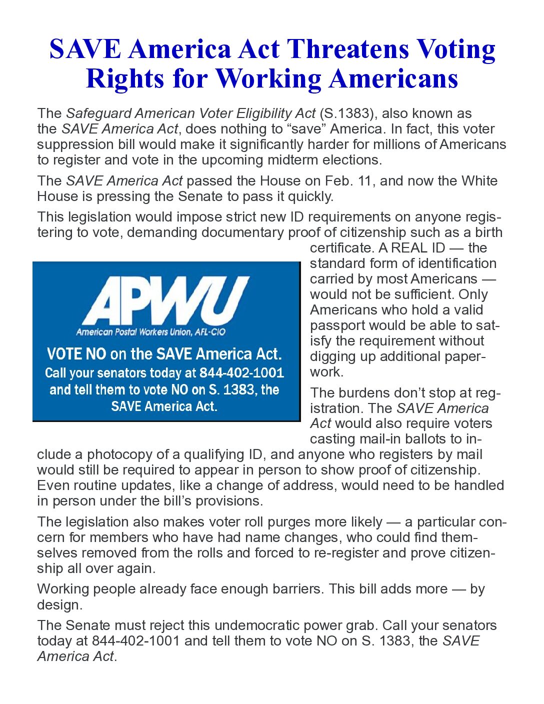 SAVE Act – Act Now! - 