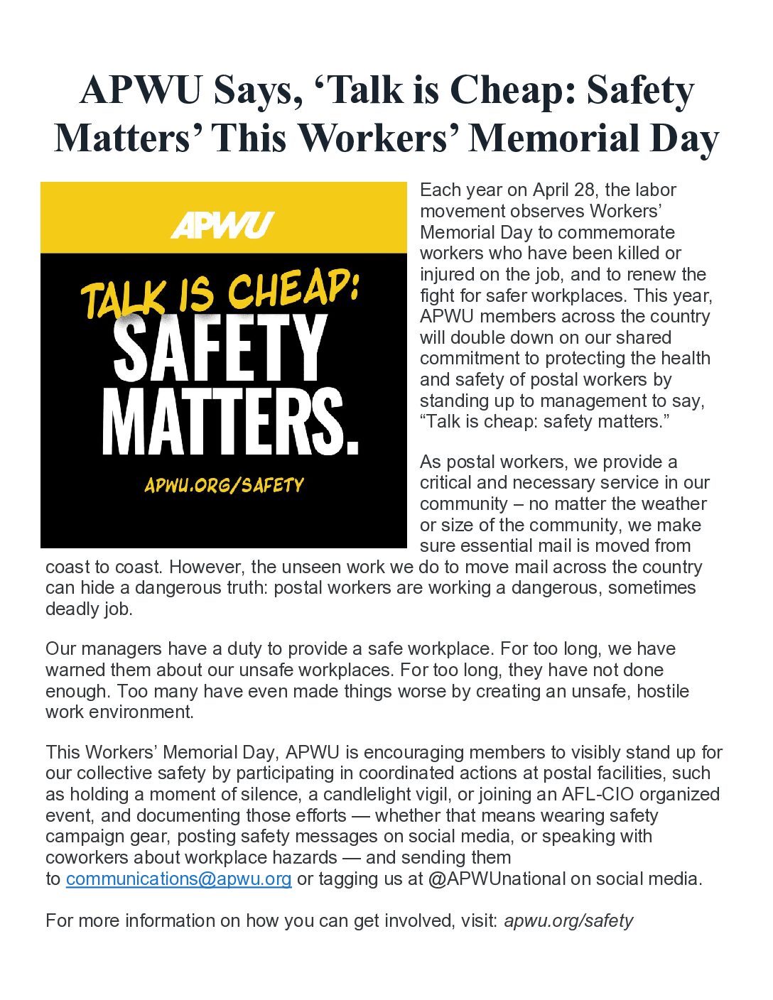 Workers Memorial Day 2026 - 