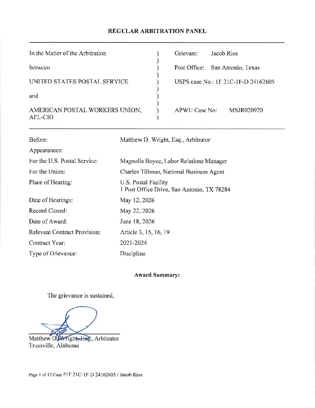 Arbitration Award-Just Cause & Progressive Discipline - 